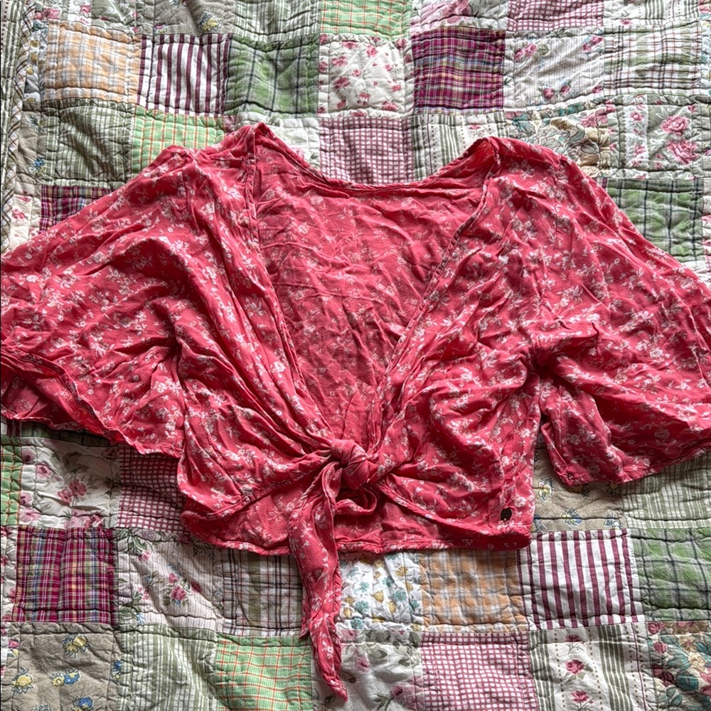 Billabong Floral Pink Tie-Front Top